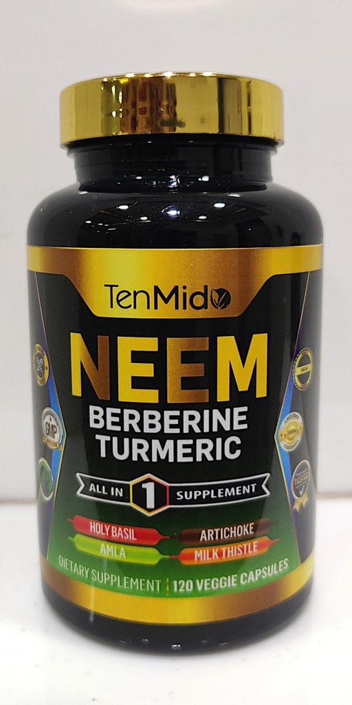 Neem Leaf pielikums - 8in1 Formula - Apvienot ar Berberine, Turmeric, Holy Basil, Amla, Artichoke, Milk Thattle, un Black Pepper - Imūnsupport - 120 kapsulas 4 mēnešiem Apgādes