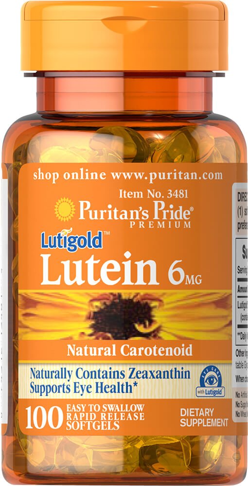 Puritans Pride Lutein 6 Mg Kopā ar Zeaxanthin Softgels, 100 grāfs