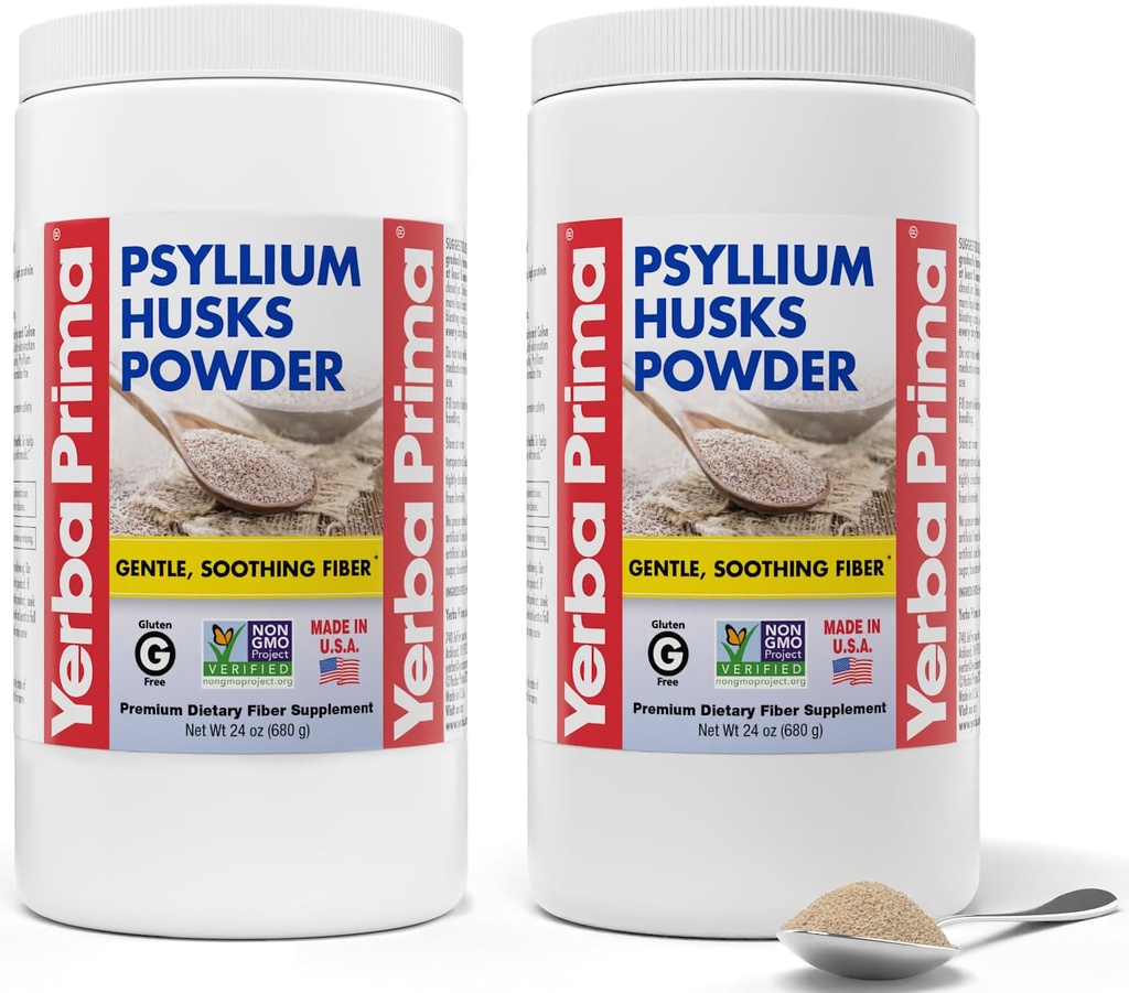 Yerba Prima Psyllium Husks Pulveris - 24 oz (iepakojums no 2) - Neflavored - Fine Ground - Natural Fiber Papildinājums ar šķīstošo un nešķīstošo Fiber