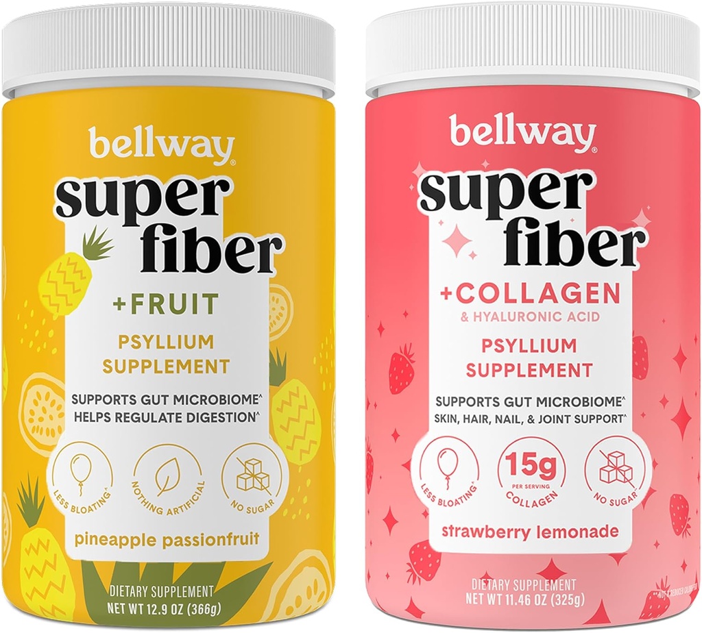 Bellway Super Fiber pulveris + augļi, ananasu Passion augļi Super Fiber pulveris + kolagēns, zemeņu citronāde