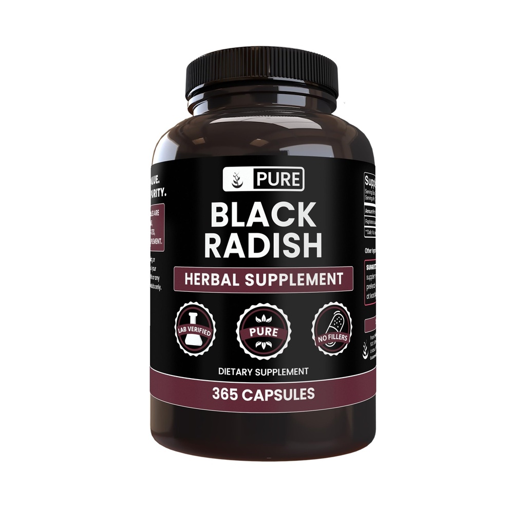 Pure Original Sastāvdaļas Melns Radišs (365 Kapsulas) Nē Magnija vai rīsu pildījumi, Vienmēr Pure, Lab Verified