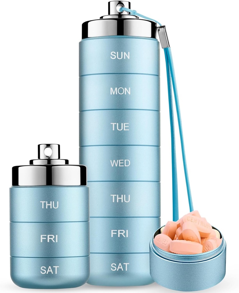 Mossime Metal Pill Organizators Weekly, Stackable Waterproof Travel Pill Box, Largh Aluminum Sakausējuma maisiņš Konteiners, BPA bezmaksas 7 Day Medicine Organizators vitamīnu, zivju eļļa, Papildinājums
