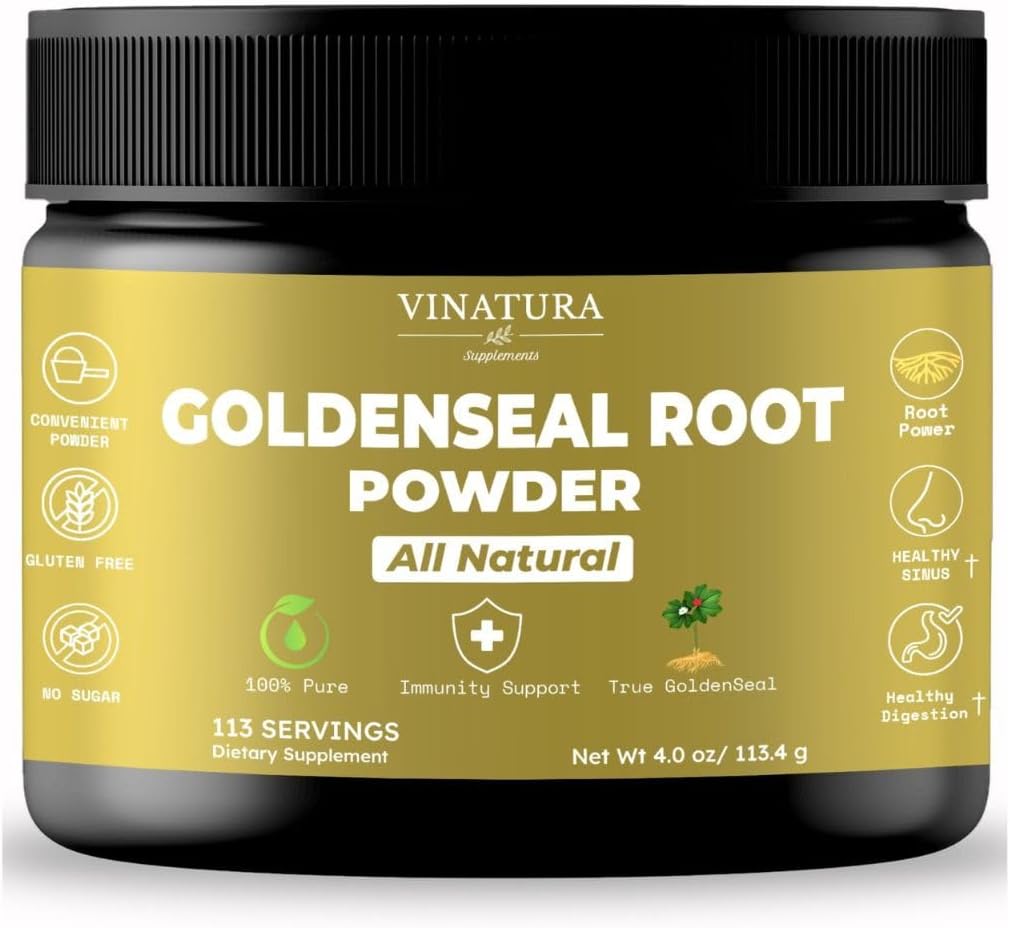 Zeltainās saknes pulveris - 4 oz, 113 Kalpojumi *ASV Ražots un pārbaudīts* Pure Natural Goldenseal Saknes pulvera papildinājums