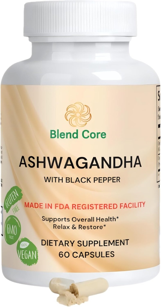 Ashwagandha ar melno piparu Ashwagandha papildinājumi – 60 Grāfs Pure Ashwagandha kapsulas imūno atbalstu, enerģijas Boost – ne-GMO Vegan Friendly Ashwagandha Complex