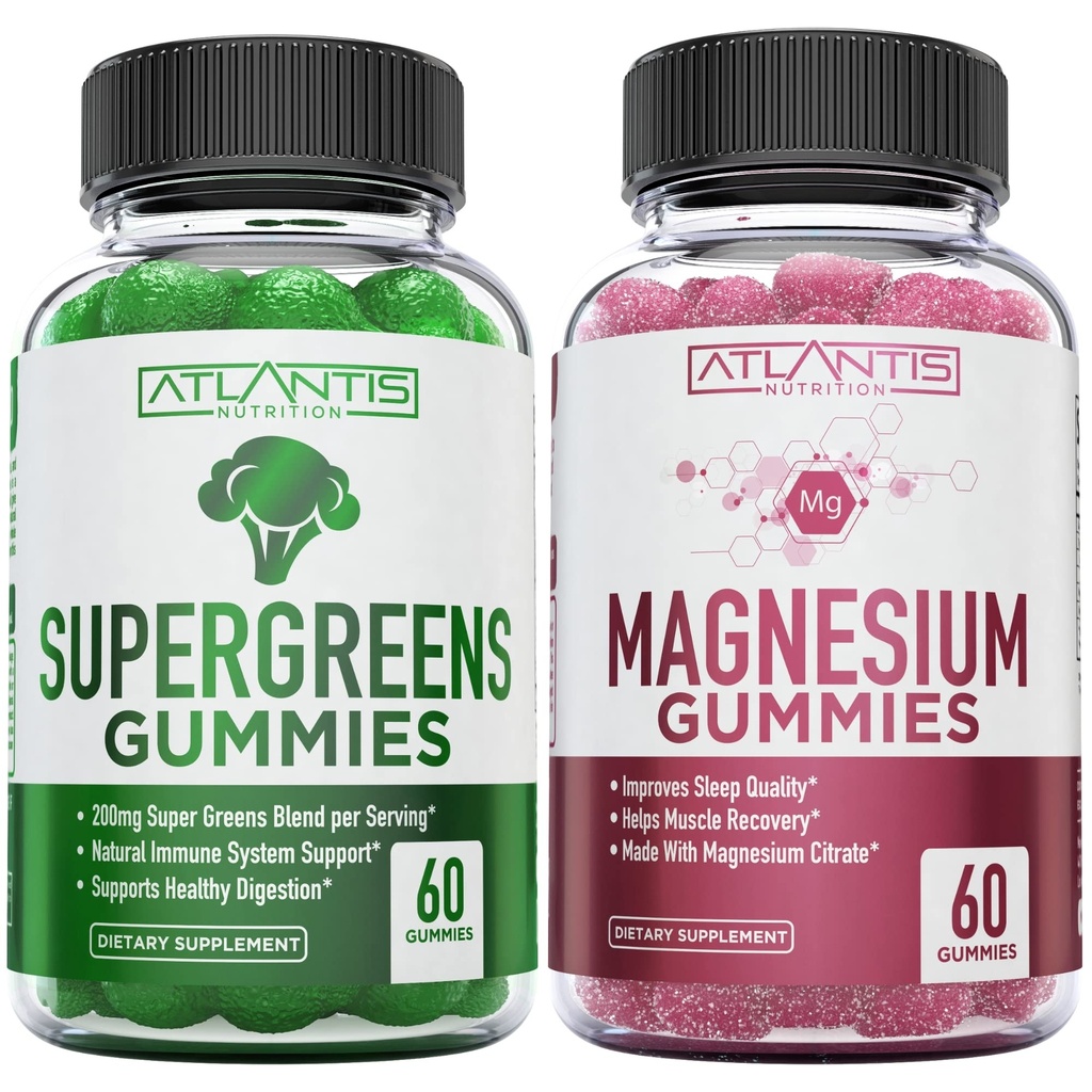 Superzaļie un magnija gumijas - Magnijs palīdz Muskuļi atgūt, Delicious Superzaļie ar spinātu, Brokoļi, Bietes, zaļā tēja, & Acai Immunity Support- 60 Gumijas