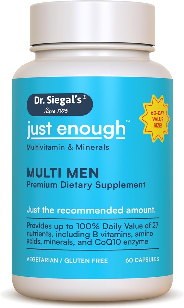 Dr. Siegal's Just Enough Multivitamīni vīriešiem - 60 kapsulas - 60 Servē veģetāri Multivitamīni vīriešiem Kapsulas - Vīriešu dienas Multivitamīni - Vīriešu Multivitamīni & Multi Minerals Papildinājums