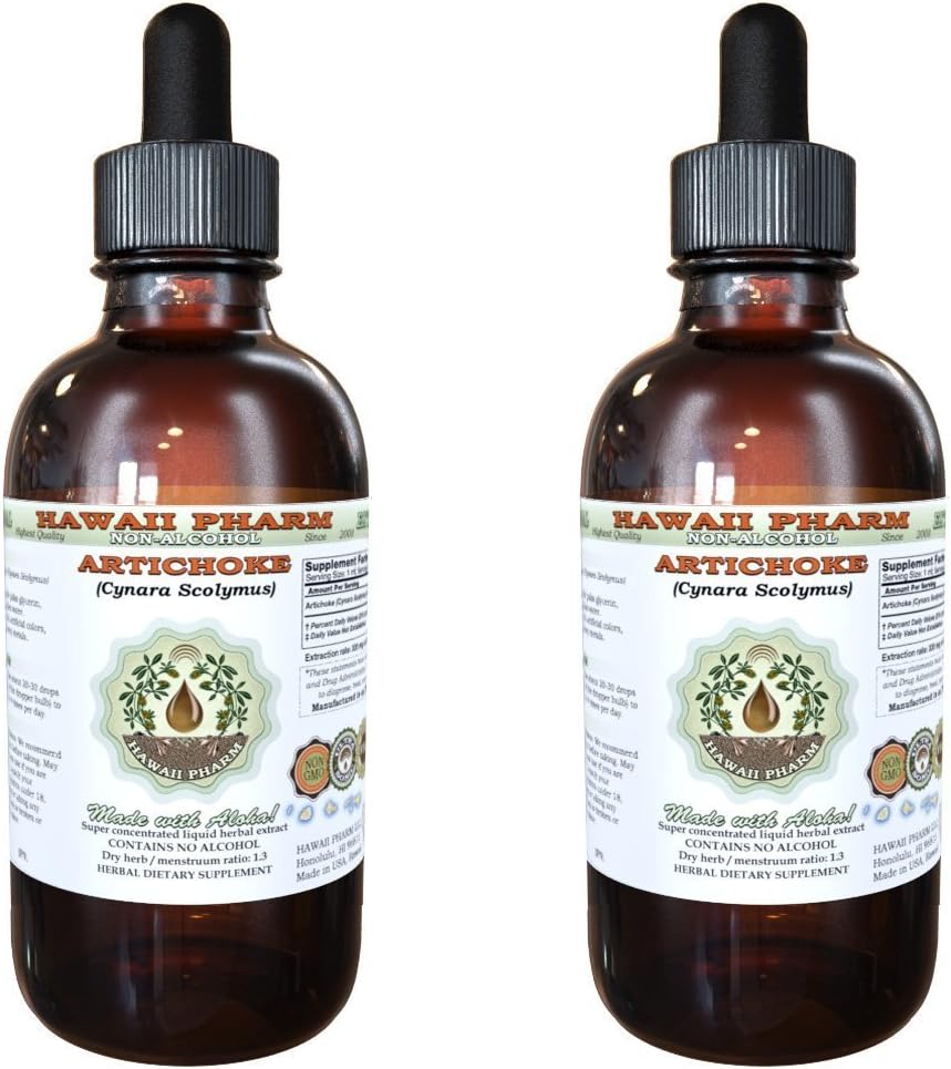Artišoka bezspirta šķidruma ekstrakts, organisks artišoks (Cynara scolymus) Kaltēts lapu glicerīts Hawai Pharm Dabīgs augu papildinājums 2x2 oz