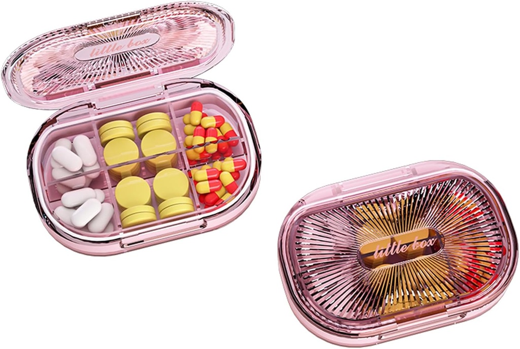 Small Pill Box, Mitruma pārbaudes Pill Case, Travel Pill organizētājs kabatu Purse, Daily Portable Medicine Vitamīns, Zivju eļļa, Papildinājums (Rozā)