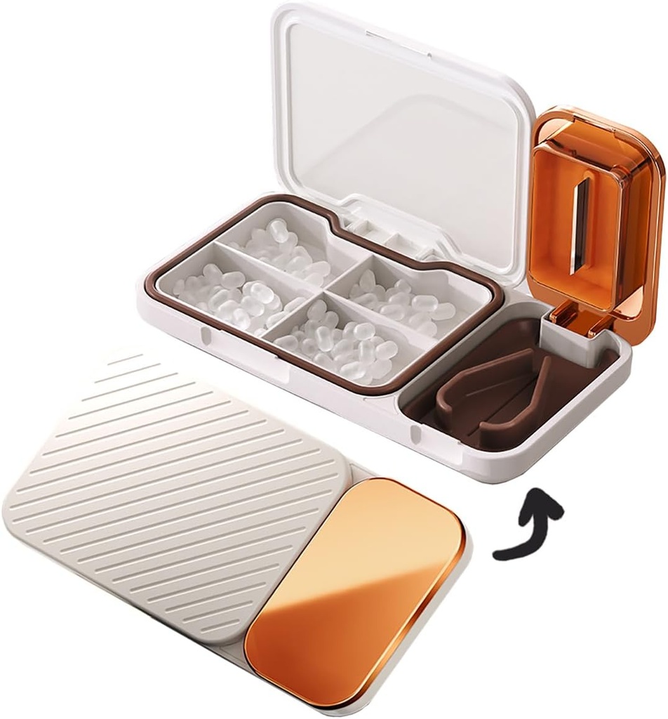 MURRI&MURRDI Pill organizētājs ar Pill Splitter Cutter, 4 iecirkņi Mazs Portable Medicine Case for Purse Pocket, Pill Vitamīnu dispensera turētājs, White