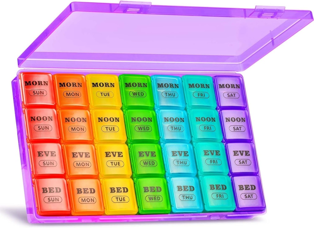 XL Large Weekly Pill organizators 4 Reizi dienā, 7 dienu Pill kastes un organizētājs AM PM, Lieli iedalījumi Pill Case, Mēneša Medikamentu organizators 28 dienas Dispenser zivju eļļas