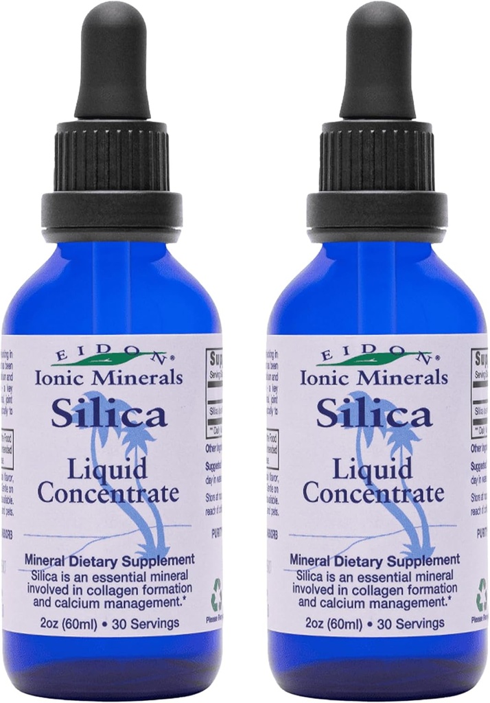 Eidon Šķidrs Silica minerālu koncentrāts - Silica papildinājums matiem, ādai un nagiem, Silica pilieni, lai atbalstītu kolagēna ražošanu, Nav pievienots cukurs - 2 oz, 2 iepakojums