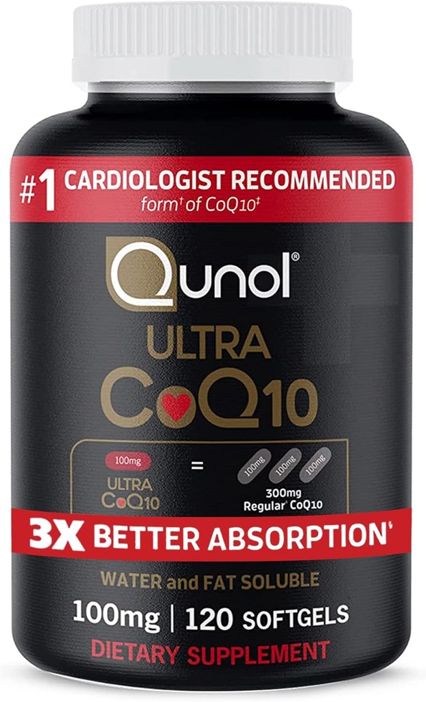 Qunol CoQ10 100mg Softgels, Qunol Ultra CoQ10 100mg, 3x Labāka Absorbcija, Antioksidants sirds veselības un enerģijas ražošanai, Coenzyme Q10 Vitamīni un papildinājumi, 120 Skaits (iepakojums 24)