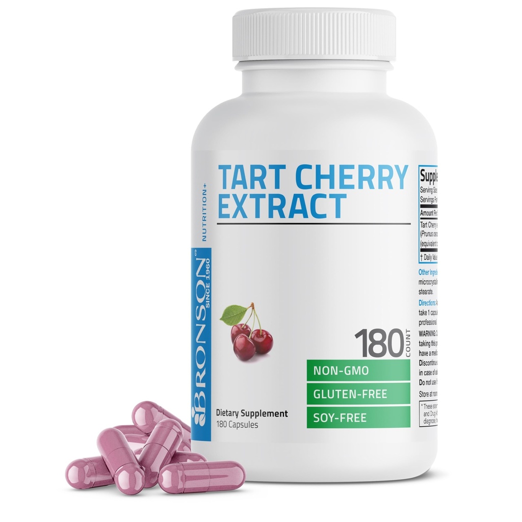 Bronson Tart Cherry Extract 2500 mg Veģetārās kapsulas ar antioksidantiem un flavonoīdiem, ne-GMO, 180 skaitīšanas