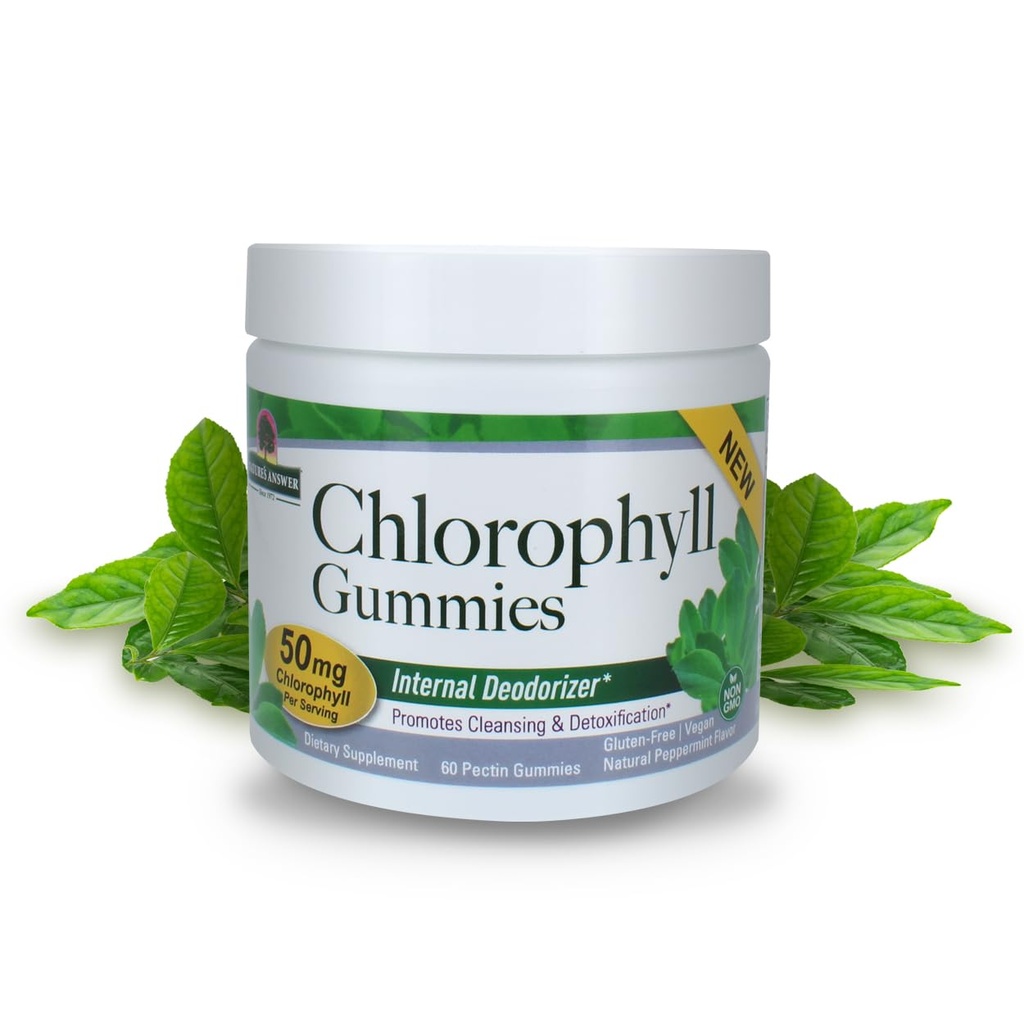Dabas atbilde Chlorophyll Gumies 60 Grāfs * Dabīgs iekšējais dezodorants * 