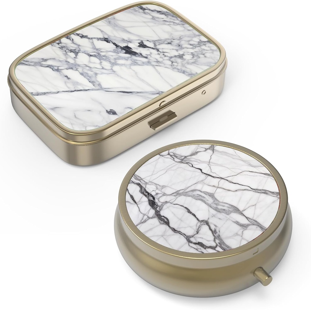 Pill Case Pill Box with Mirror Retro Small Pill Case for Purse or Pocket Bronzas Pill Box or Vitamīni, Zivju eļļa, Papildinājumi, Pill Containe Travel Dāvanas(2PCS)