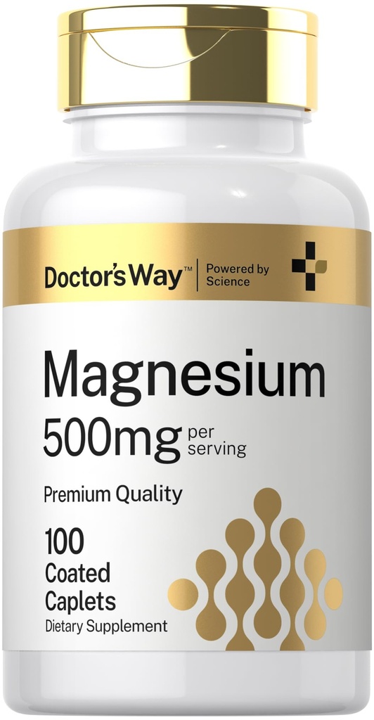 Ārsta ceļš Magnija papildinājums 500mg -100 Apvalkoti Caplets -- Magnija oksīds -- Veģetārs, nav GMO, bez lipekļa