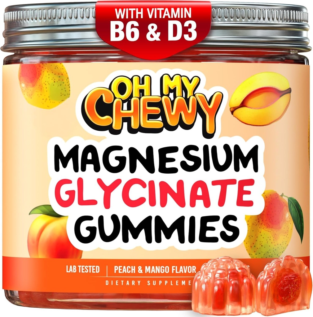 Center-Filled Magnijs Glycinate Gumies 400MG - Augsta Absorbcija bērniem, pusaudžiem un pieaugušajiem - Papildinājums miegam, Calm & Muskuļu Relaksācija ar B6 & D3 - Gluten Free & Vegan Friendly - 60 Count