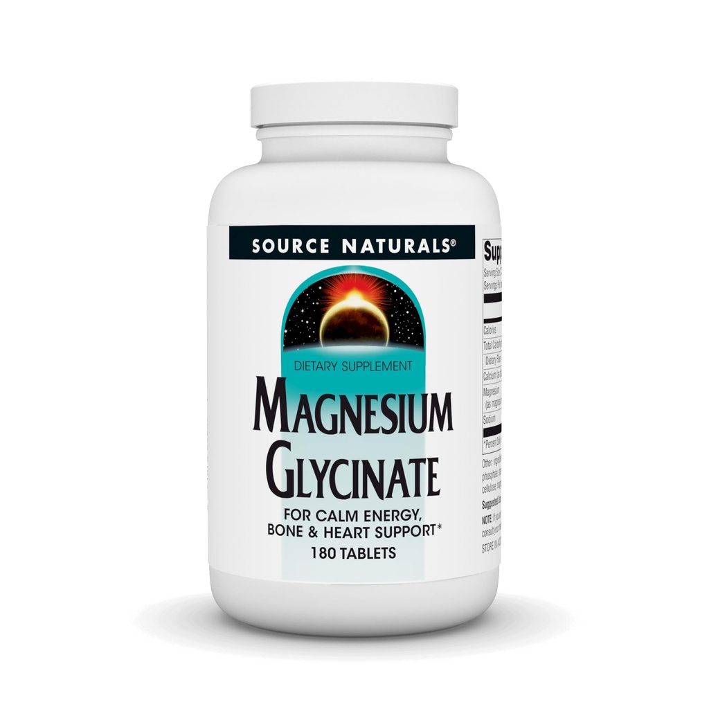 Avots Dabas Magnija Glycinate, Chelated augstas absorbcijas -- , Calm enerģijas, kaulu un sirds atbalsts*, 200 mg uz apkalpo - 180 tabletes