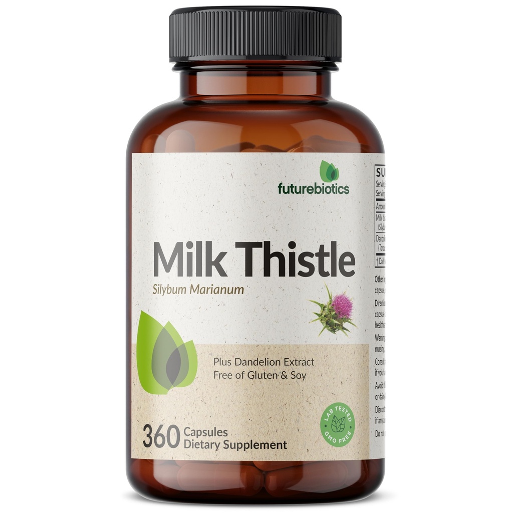 Futurebiotics Milk Datele Silymarin Marianum & Dandelion Saknes Aknu veselības atbalsts, Antioksidantu atbalsts, Detox, 360 kapsulas