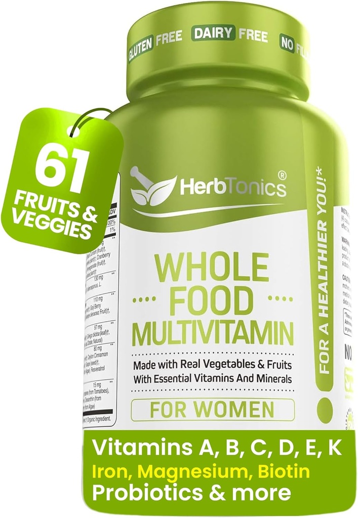 Herbtonika Vesela pārtika Multivitamīni sievietēm , Izgatavoti no Superfoods, Real Raw Veggies, Augļi, E vitamīns, A, B Complex , Women Multivitamine , Ne-GMO 120 Vegan kapsulas