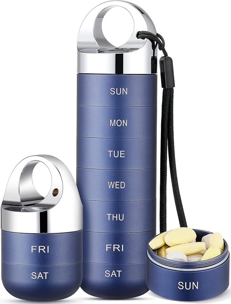 Zannaki Metal Travel Pill Organizators, Portable Waterproof Weekly Pill Box, Largh Aluminum Sakausējuma maisiņš Konteiners, BPA Free 7 Day Medicines Organizators Vitamīnu, Zivju eļļa, Papildinājums