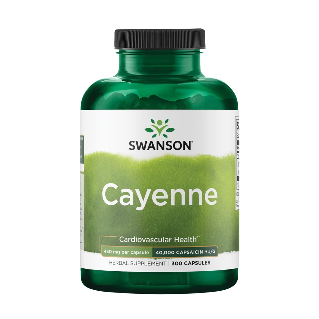 Swanson Cayenne - ārstniecības augu papildinājums veicināt gremošanas, cirkulācija un vielmaiņas atbalsts - dabas formula var atbalstīt sirds veselību - (300 kapsulas, 450mg katra)