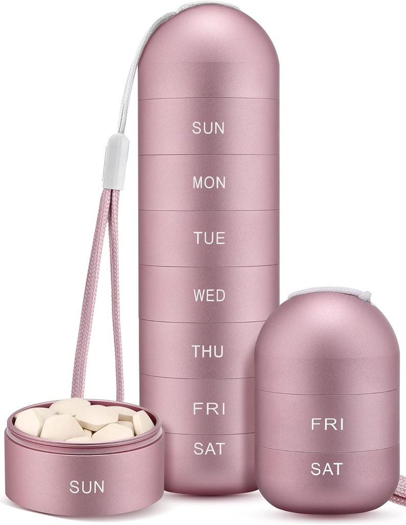 Zannaki metāla mitruma Proof Weekly Pill organizators, Stackable Aluminum Sakausējuma BPA Free Travel Pārgājiens 7 Day Pill Box Kaste ūdensizturīgs un liels iecirknis turēt tabletes, vitamīni, zivju eļļa, papildinājumi
