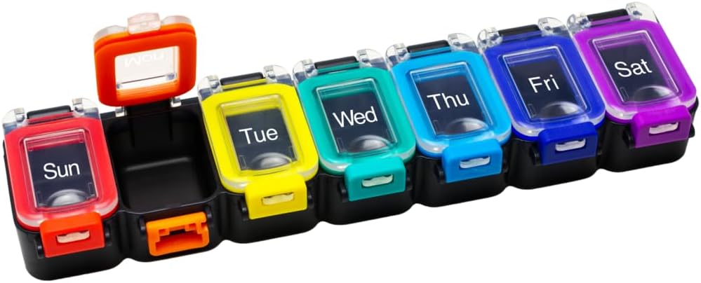 EZY DOSE Weekly (7-Day) Ikdienas plātnītes Plānotājs, Medicīna Case, Vitamīnu Organizatora Konteiners, Ūdensnecaurlaidīgs Bloķēšanas Iedalījumi uz drošu recepšu Zāles un Novērst Nejauši Spilling, Varavīksne