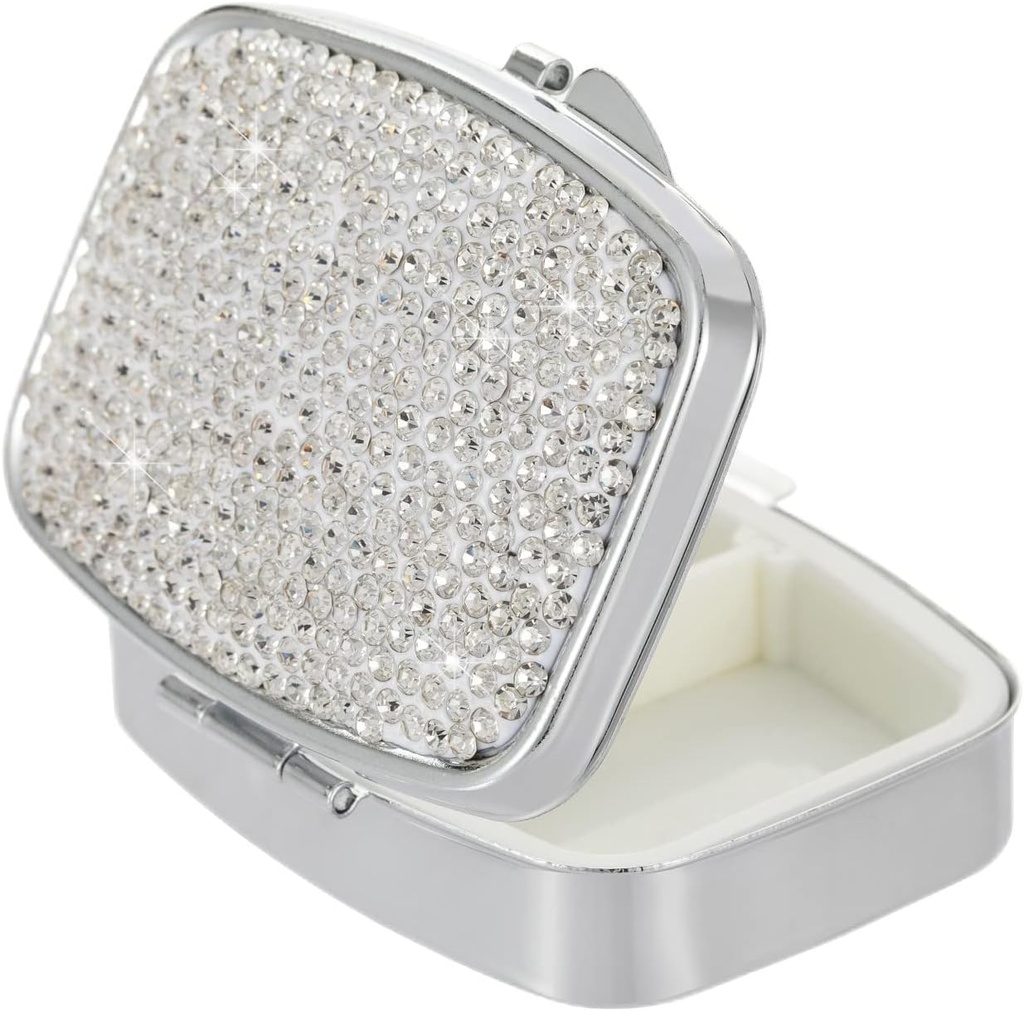 Pocket Pharmacy Bling 2 iecirknis medicīna Organizators Small Cute Pill Container Travel Pill Box Kaste Purse Square Vitamīna turētājs Pocket(Silver)