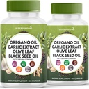 Oregano eļļa, ķiploku ekstrakts, olīvlapa, melnā sēklu eļļa, Astragalus-Immune Support & Digestive Health Supplement for Women and Men- 120 Count