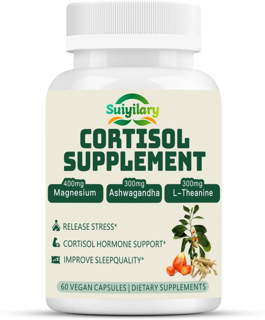 Kortizola papildinājums sievietēm Vīriešiem, Hormonu līdzsvars, Magnijs, Ashwagandha, Rhodiola, L-Teanīns, vitamīns B6 & B12, Mood, Focus, Miega atbalsts, Vegan 60 kapsulas