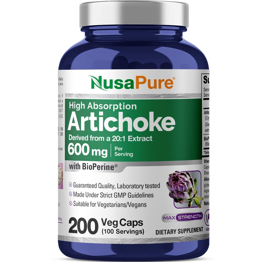 NesaPure Artichoke 20:1 ekstrakts, 600 mg ekvivalents 12 000 mg 200 Veggie vāciņi (ne-GMO, bez glutēna)