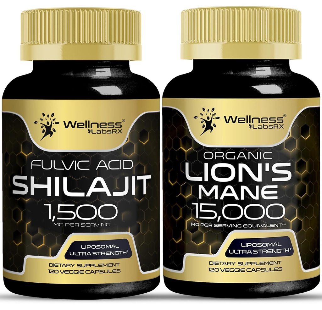 WELLESS LABSRX Lions Mane papildkapsulas ar Shilajit Himalayan kapsulām;