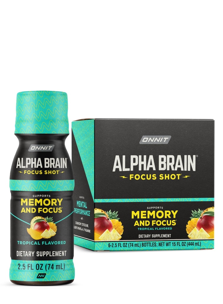 ONNIT Alpha Brain Focus Shot, Tropu Flavor, Nootropic Diētiskā Papilddzēriens, kas atbalsta enerģiju, Focus, un Mood, IGENTM Ne-GMO testēts, 2.5 fl oz, 6 Count