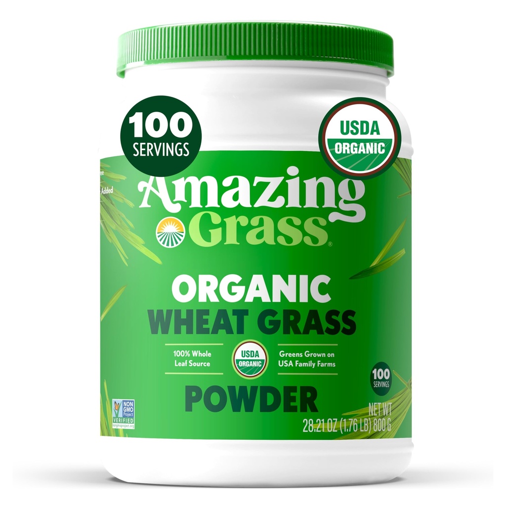 Amazing Grass kviešu zāles pulveris: 100% Alus kviešu zāles pulveris enerģijai, detoksam un imunitātei, hlorofils, kas nodrošina zaļumu, 100 apkalpo