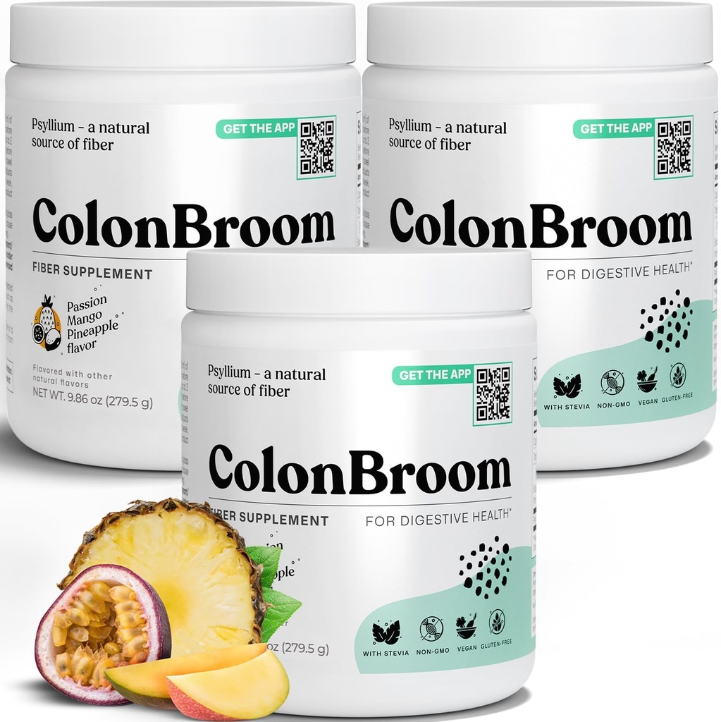 ColonBroom Psyllium Husk Pulveris ar Stevia (Tropiskie augļi) - Colon tīrīt uzputošanas Reljef & Gut veselība - Colon Broom Fiber pulvera dzēriens - Vegan Fiber pulvera Stevia Papildinājums, 150 Kalpo