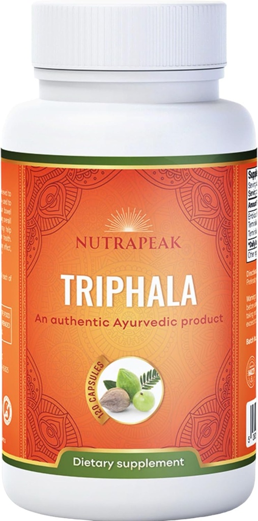 Triphala kapsulas - 2000mg - Ayurvedic Triphala Guggulu Blend Izgatavots ar Amla Haritaki Bibhitaki pulveri - 120 kapsulas - Vegan Non- GMO Soy Free Gluten