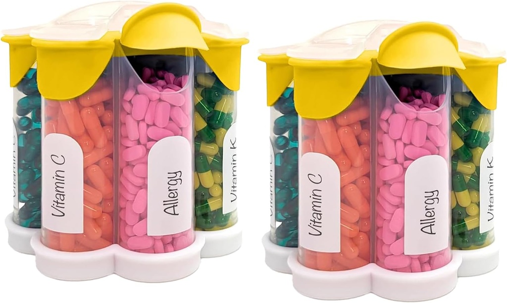 Extra Large Pill organizētājs Ikdienas, Iknedēļas, Mēneša Papildtrauks Pudele, Cute Blossom Pill Dispenser ar 7 XL iedalījumiem (2 Pack Combo) (Ellow 2 Pack)