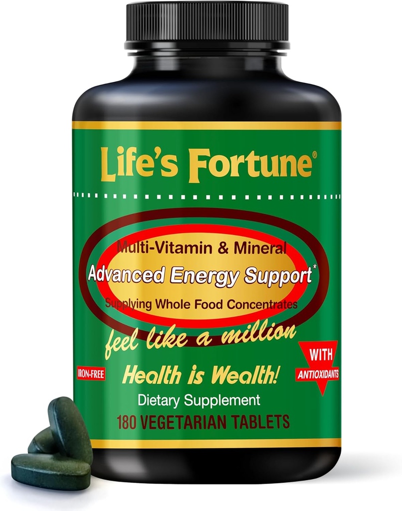 Life's Fortune Multivitamīnu un minerālu papildinājums, Daily Natural Energy Avots vīriešiem un sievietēm, ar Superfood Greens, aminoskābes, enzīmi, augstas potences vitamīns A,C,D,E,B12, 180 Tab