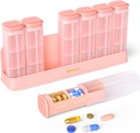 Iknedēļas Pill Organizators 3X diena, noņemama Pill Box 7 diena, liels 3 reizes katru dienu Pill Case, Travel Pill Container Holder, Week Medicinal Dispenser Pillbox vitamīnu papildzāles, Pink