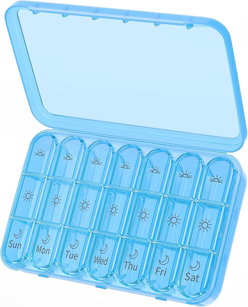 Daviky Weekly Pill organizators 3 reizes dienā, liels 7 dienas Pill Box 3X diena ar atsevišķu konteineru, Portable Travel Pill kaste medikamentiem, vitamīniem, zivju eļļu un piedevas