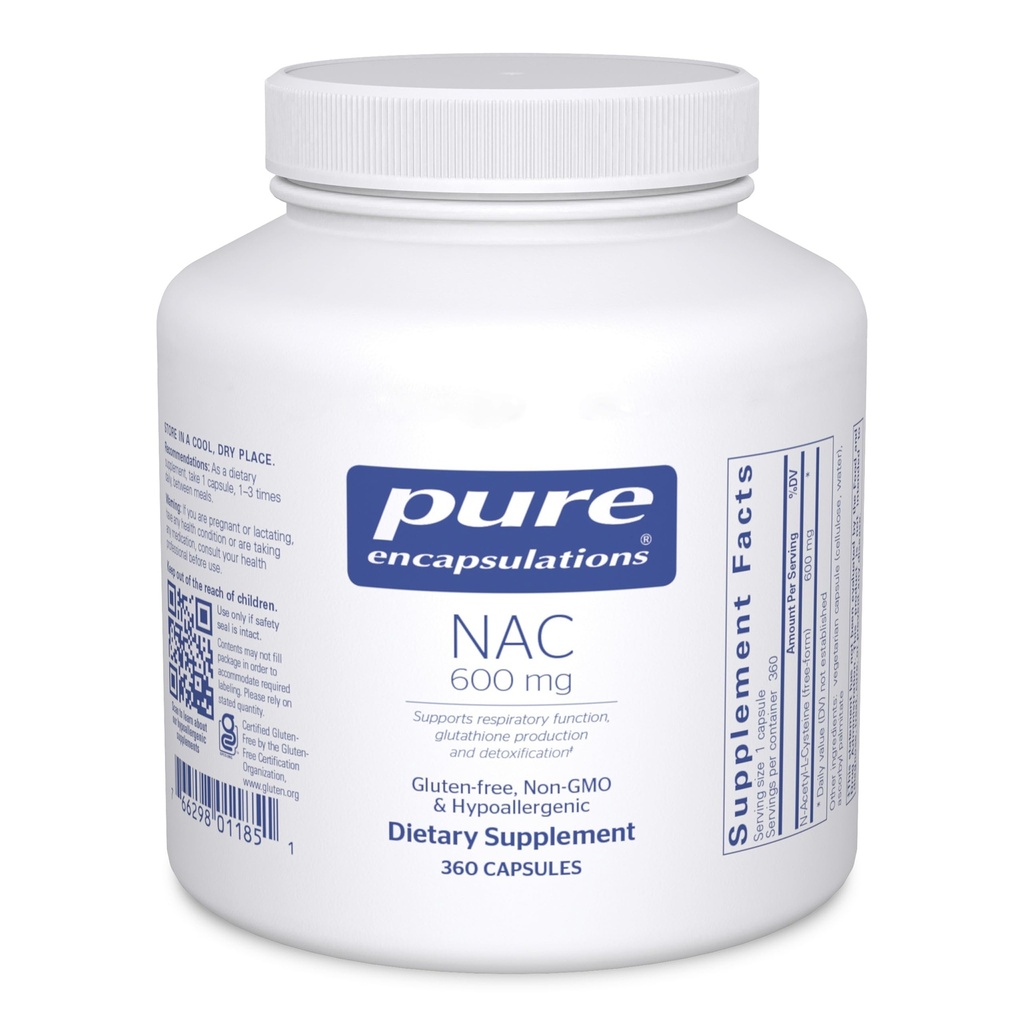 Pure Iekapsulācijas NAC 600 mg - N- Acetyl Cysteine NAC papildinājums plaušu veselībai un imūnās sistēmas atbalstam, aknu balstam un antioksidantiem* - ar brīvo formu N- Acetyl- L- Cysteine - 360 kapsulas