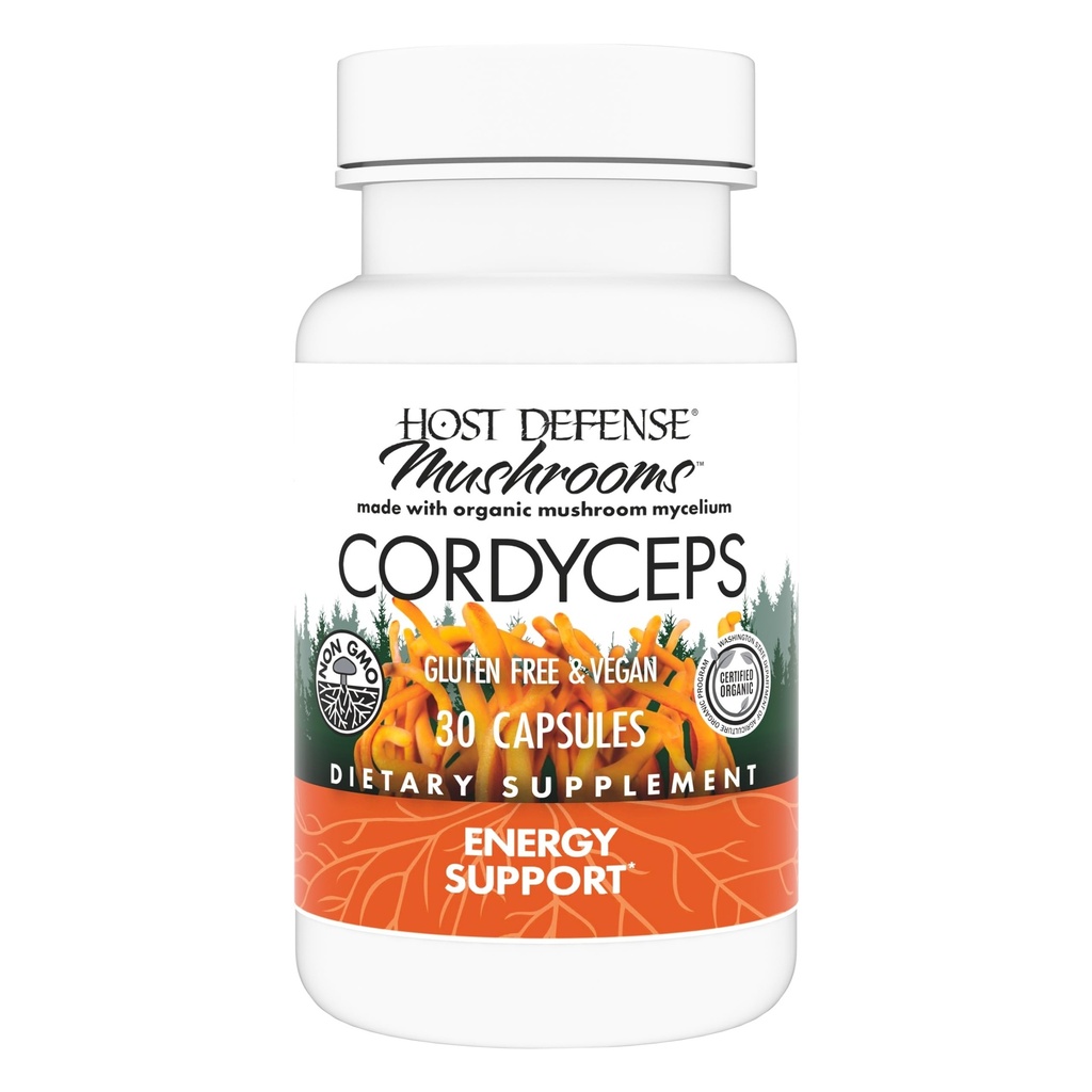 Host Defense Cordyceps Kapsulas - Imūnās un enerģijas atbalsta papildinājums - Nieru veselības papildinājums ar Cordyceps - Fitnesa atbalsta papildinājums, lai palīdzētu skābekļa uzņemšana - 30 kapsulas (15 Kalpo)*