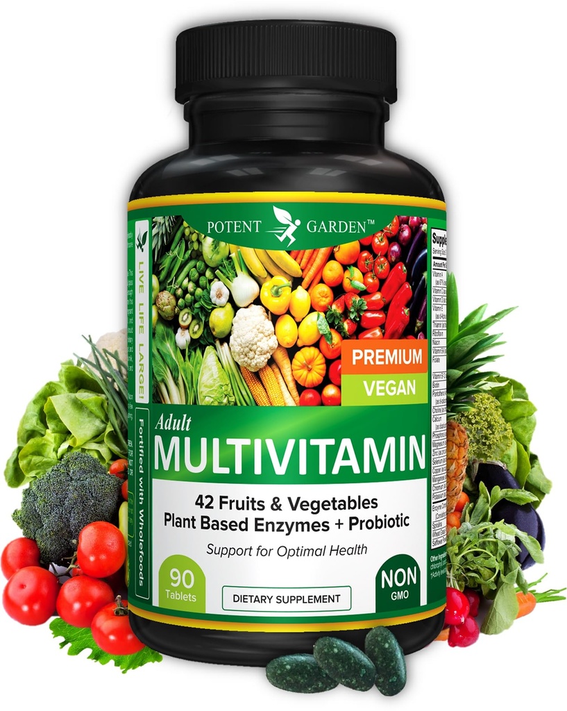Spēcīgs dārzs Adult Multivitamīnu sievietēm un vīriešiem, 42 Augļi un dārzeņi Plus Probiotikas, Atbalsta Enerģijas Metabolisms un Imūnsistēma, Dienas Multivitamīnu vīriešiem un sievietēm Ne-GMO, 90 Tabs, 30 Kalpo