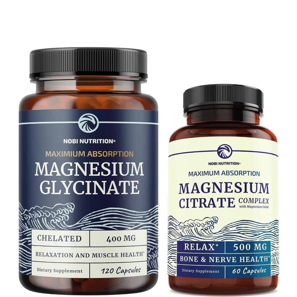 Magnija glicināts 400mg (120ct) & magnija citrāts 500 MG (60ct)           - Augsta absorbcija, kalms, relaksācija, Gremošana un muskuļu balsts -- Ne-GMO Vitamīns un minerālais knups
