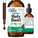 Savvaļas un organiskais svētais Basil Leaf Tincture - Relaksācija, Miegainība, Mood Support - Tulsi Holy Basil Papildinājums - Vegan, Cukurs un bezalkohola Herb Extract Drops - 2 fl oz