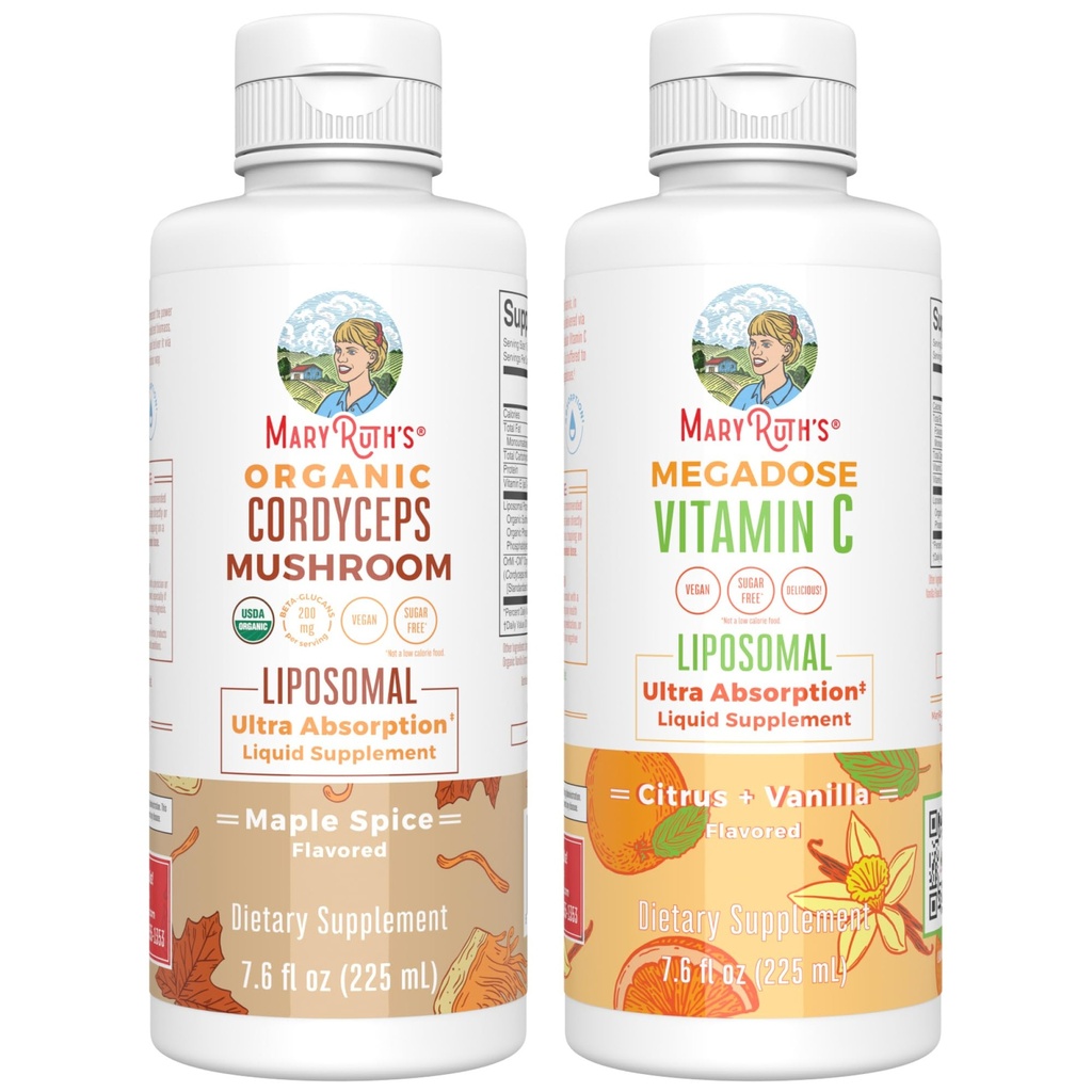MaryRuth Organics Cordyceps Liposomal (Maple Spice) & Vitamīns C (Citrus & Vanilla) 