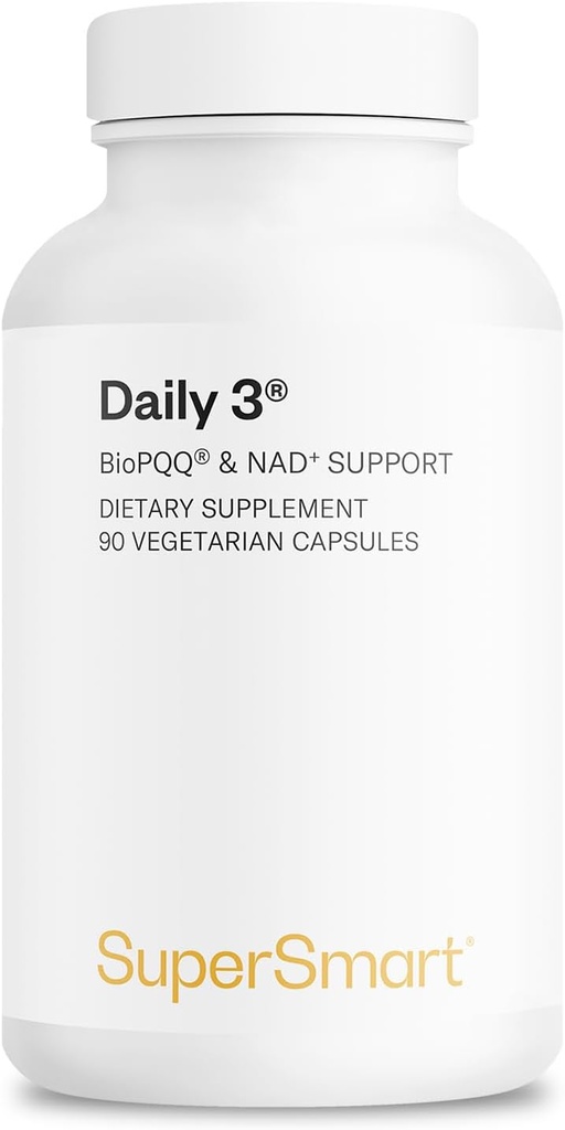 Supersmart Daily3 + Bio PQQ (All-in-One Formula) - Multivitamīni sievietēm un vīriešiem - 45 Essential Nutrients - Non-GMO & Gluten-free - 1 month Supply - 90 Veģetārās kapsulas