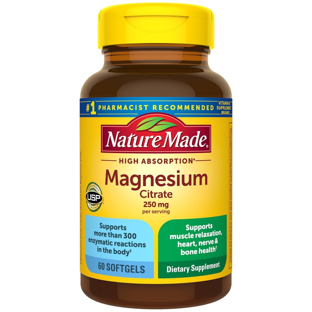 Dabā ražots magnija citrāts 250 mg uz porciju, magnija bagātinātāji vīriešiem un sievietēm, atbalsta muskuļu, nervu, kaulu un sirds, 60 Softgels, 30 dienu piegādes