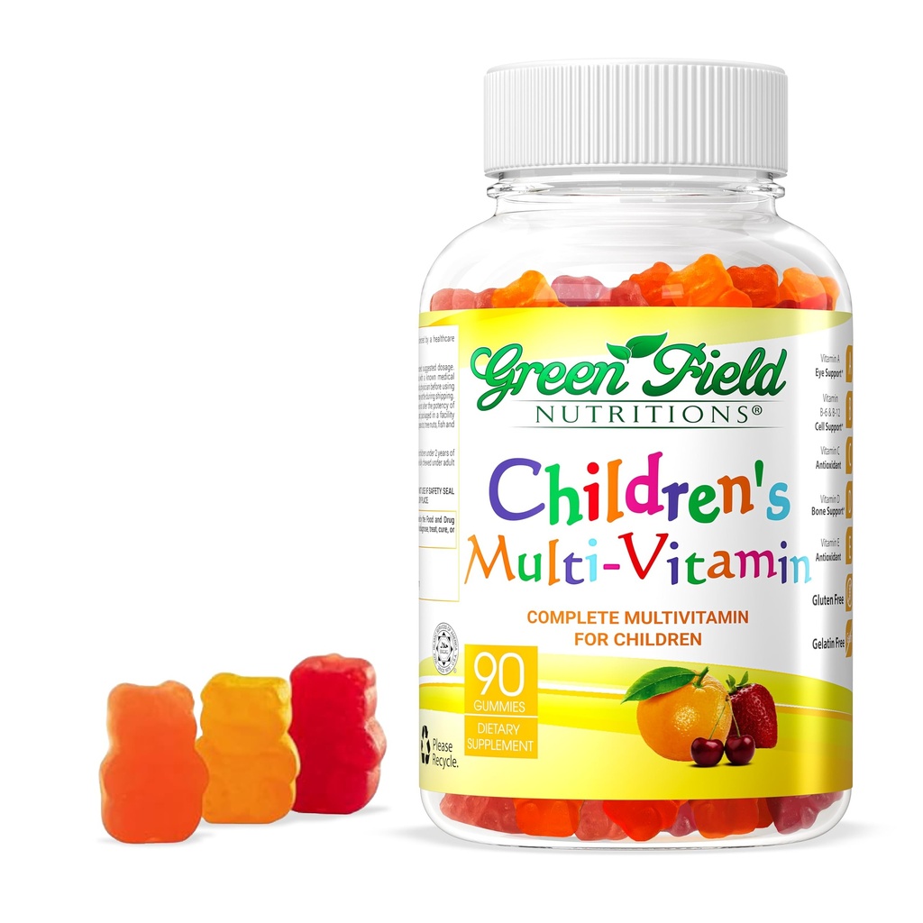 Greenfield Nutritions Kids Želatīns Bezmaksas Halal Multivitamīnu Gumies - Visi Essential Halal Vitamīni A, Bs, C, D, Jods, Cinks Immunity, Ne-GMO, Bērnu Halal Gumies vitamīns (90 Skaits)